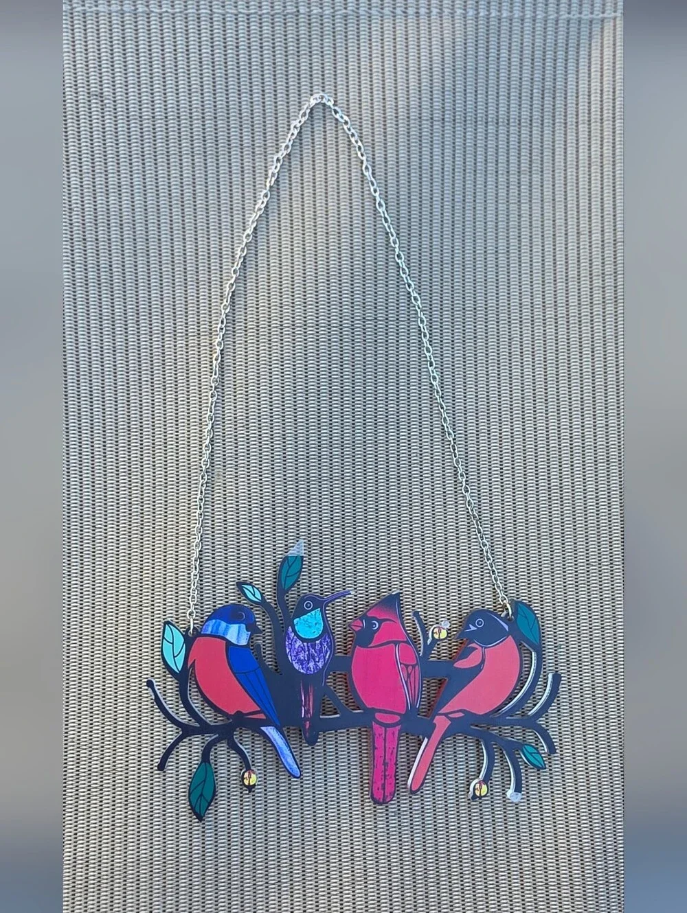 Colorful Bird Wall Hanging - Pink & Blue Decorative Bird Perch